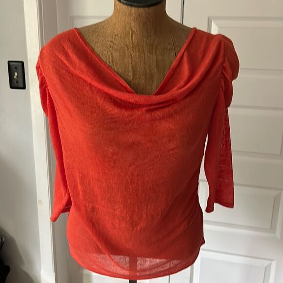 Vintage 90’s Michael Simon Vintage orange linen ruched sweater size small - Picture 1 of 6
